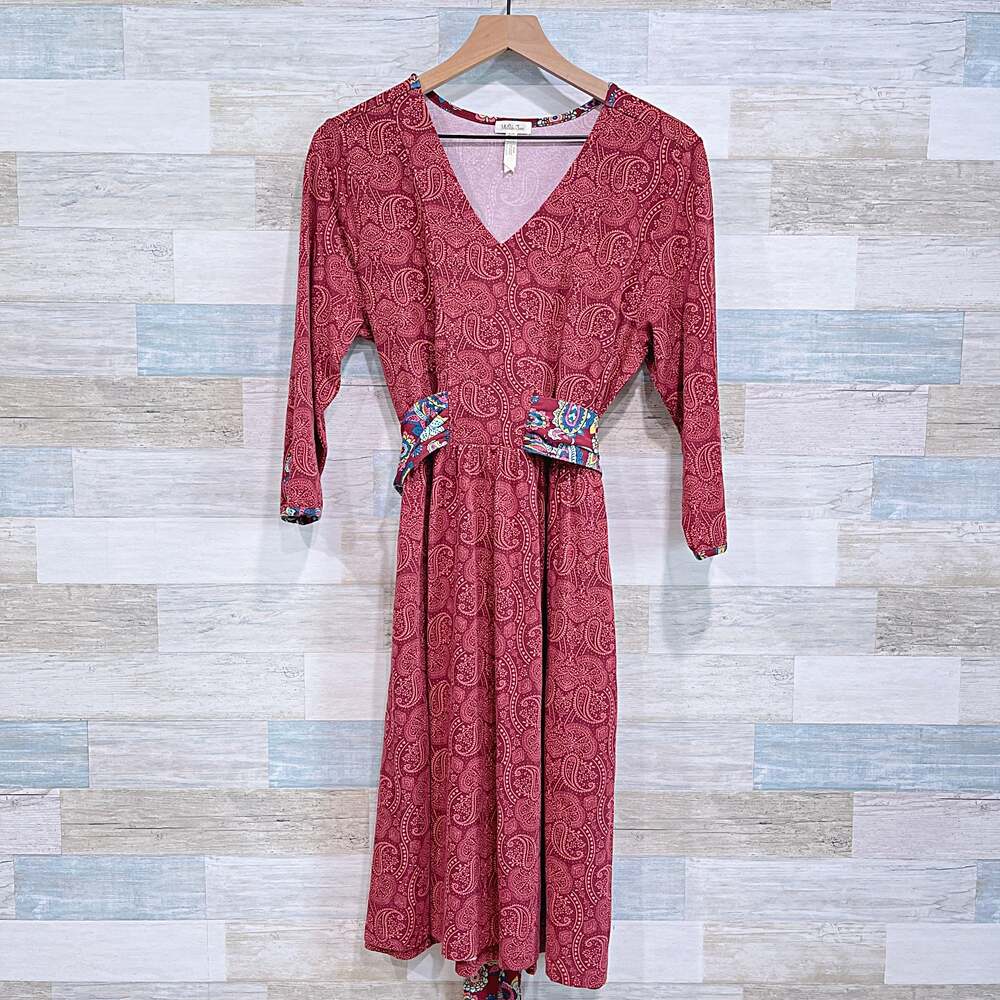 Matilda Jane Ariana Paisley Tie Waist Dress Red Jersey Knit Casual Womens Large